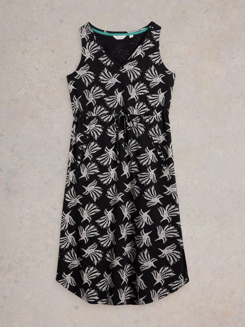 Heidi Jersey Midi Dress in BLK MLT - FLAT FRONT