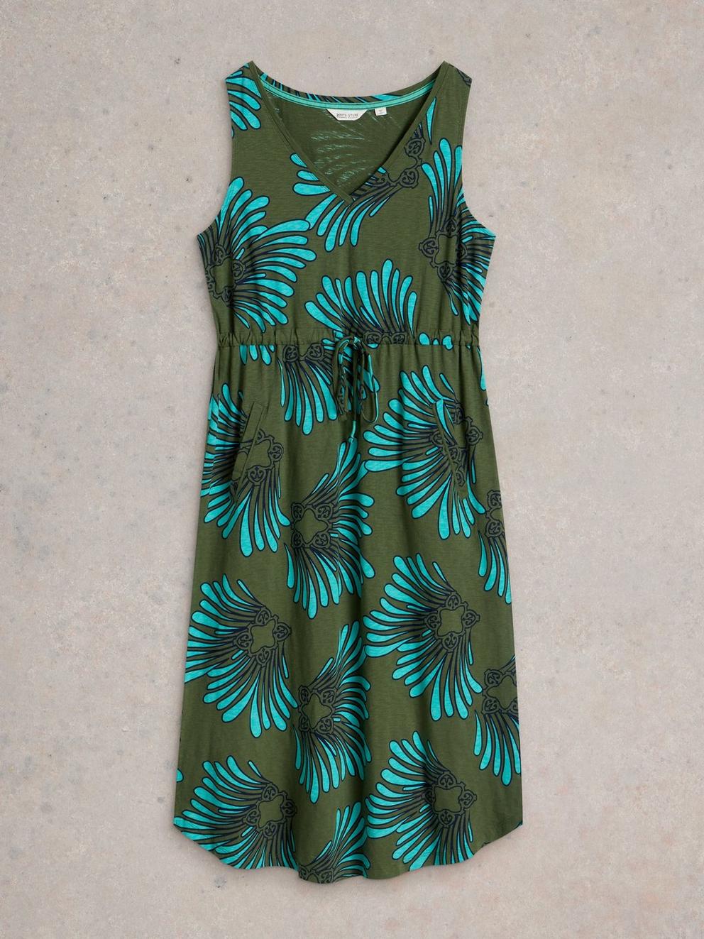 Heidi Jersey Midi Dress in GREEN MLT - FLAT FRONT