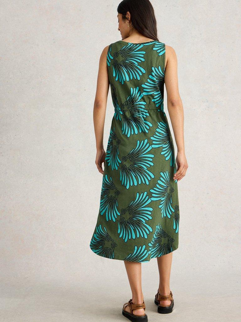 Heidi Jersey Midi Dress in GREEN MLT - MODEL BACK
