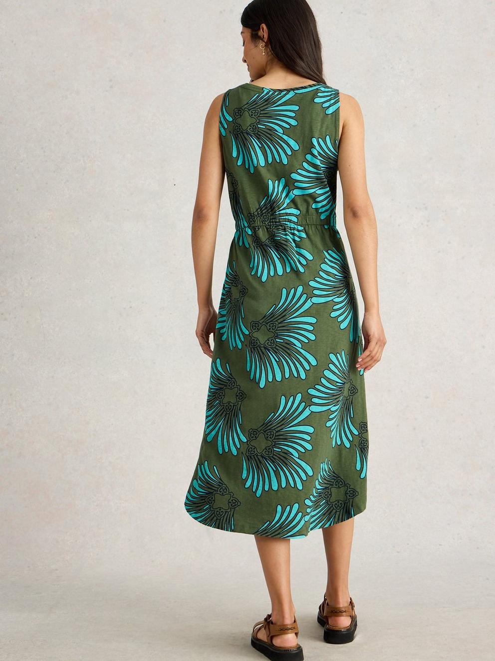 Heidi Jersey Midi Dress in GREEN MLT - MODEL BACK