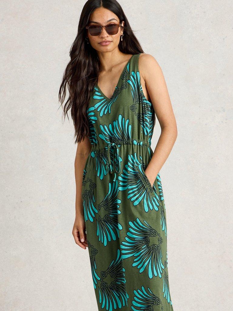 Heidi Jersey Midi Dress in GREEN MLT - MODEL DETAIL