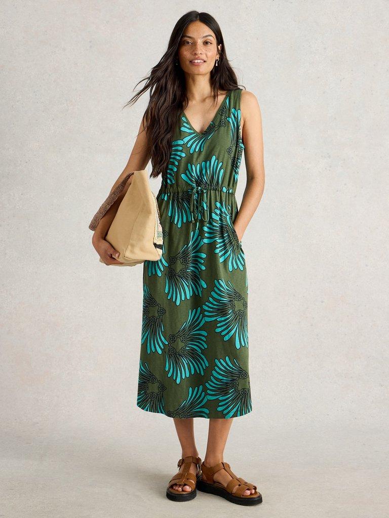 Heidi Jersey Midi Dress in GREEN MLT - MODEL FRONT