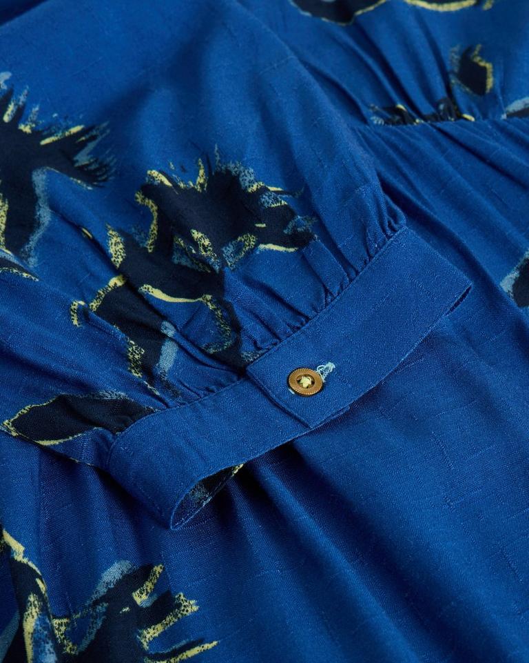 Lucy Midi Dress in BLUE PR - FLAT DETAIL