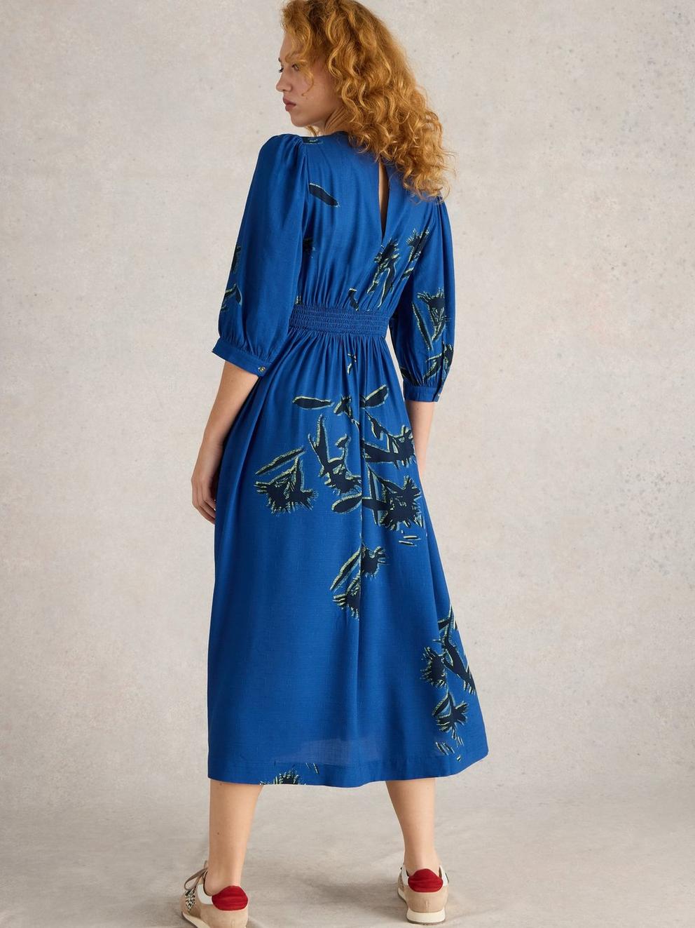 Lucy Midi Dress in BLUE PR - MODEL BACK