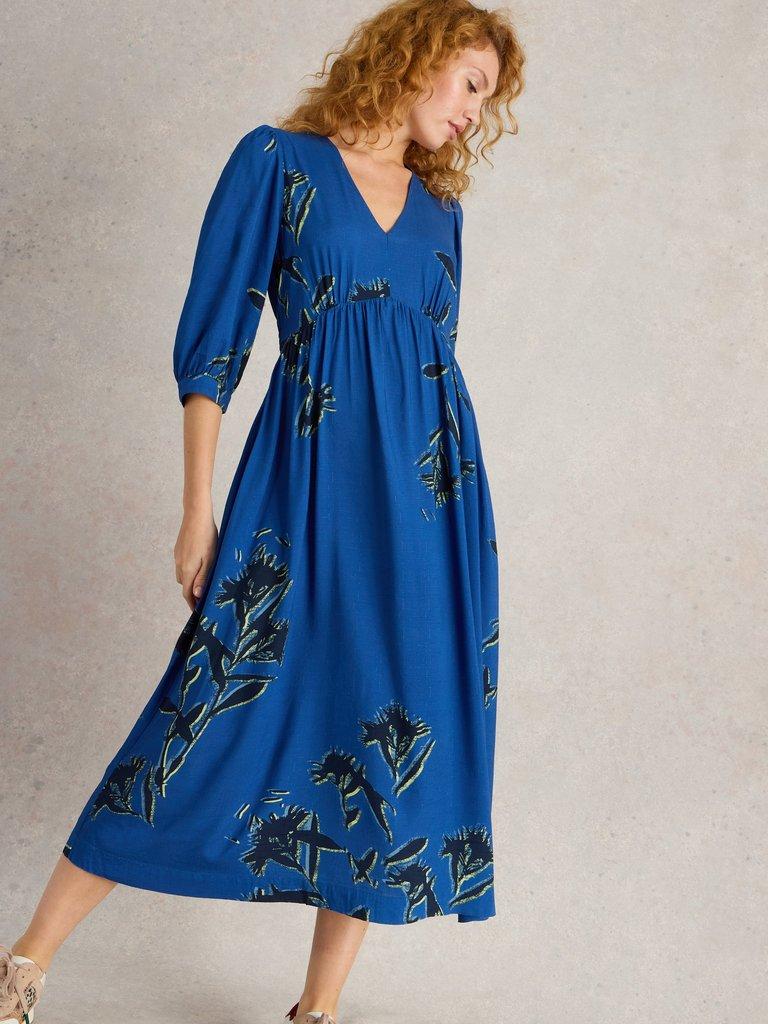 Lucy Midi Dress in BLUE PR - MODEL DETAIL