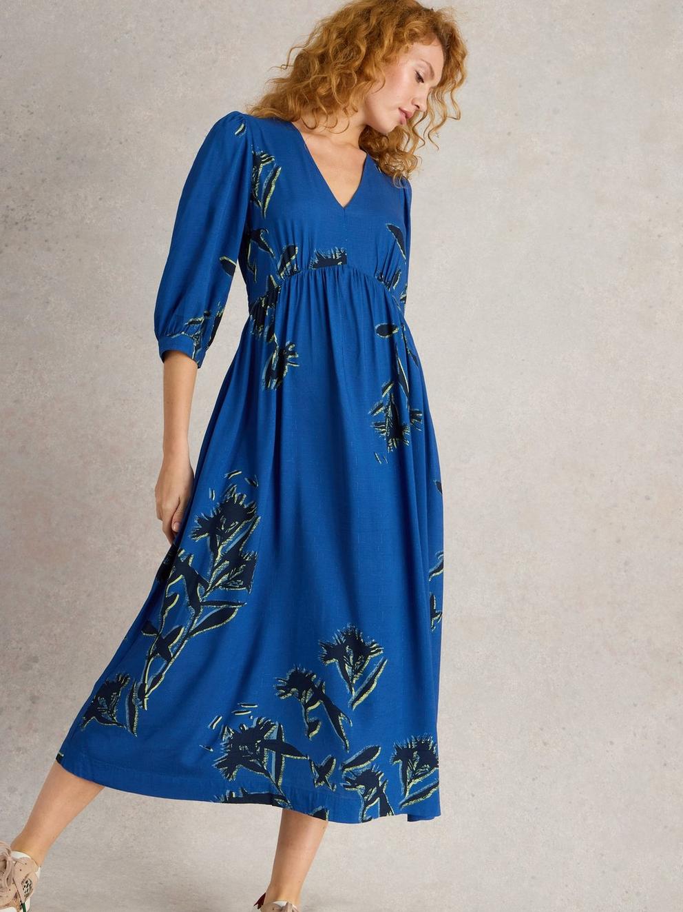 Lucy Midi Dress in BLUE PR - MODEL DETAIL