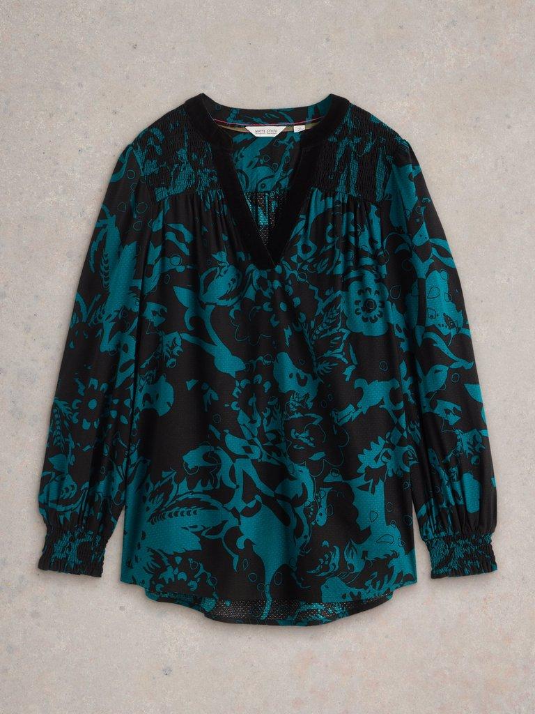 Bay Print Longline Top in TEAL MLT - FLAT FRONT