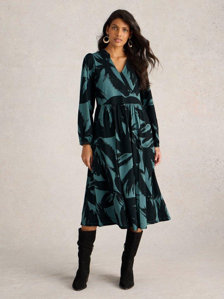 Leah Jersey Dress in GREEN PR - MODEL FRONT