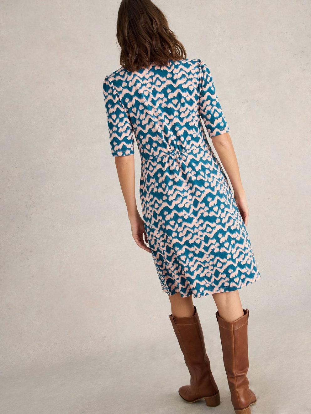 Olivia Jersey Dress in TEAL PR - MODEL BACK