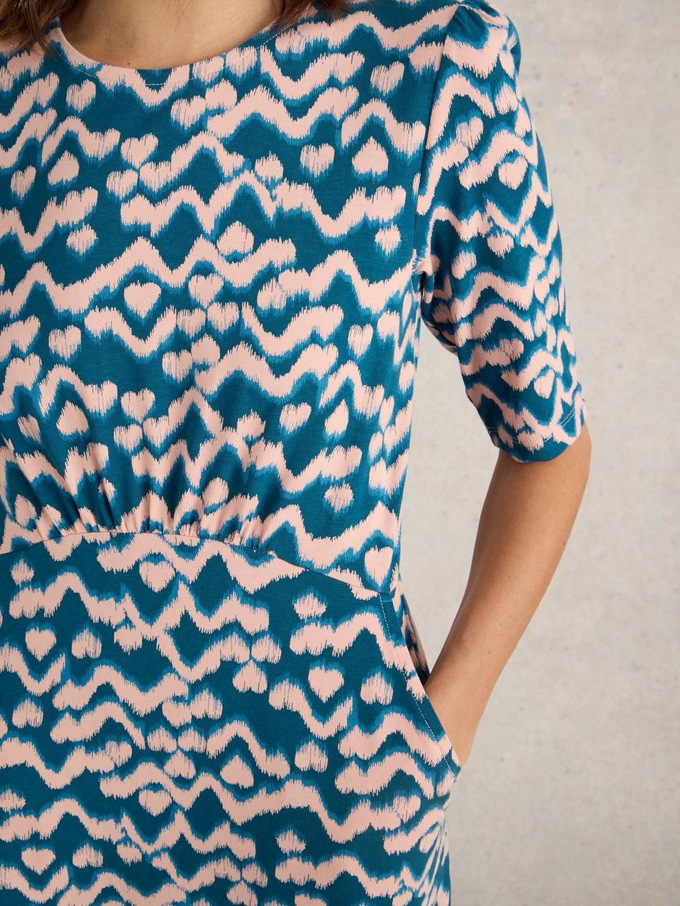 Olivia Jersey Dress in TEAL PR - MODEL DETAIL