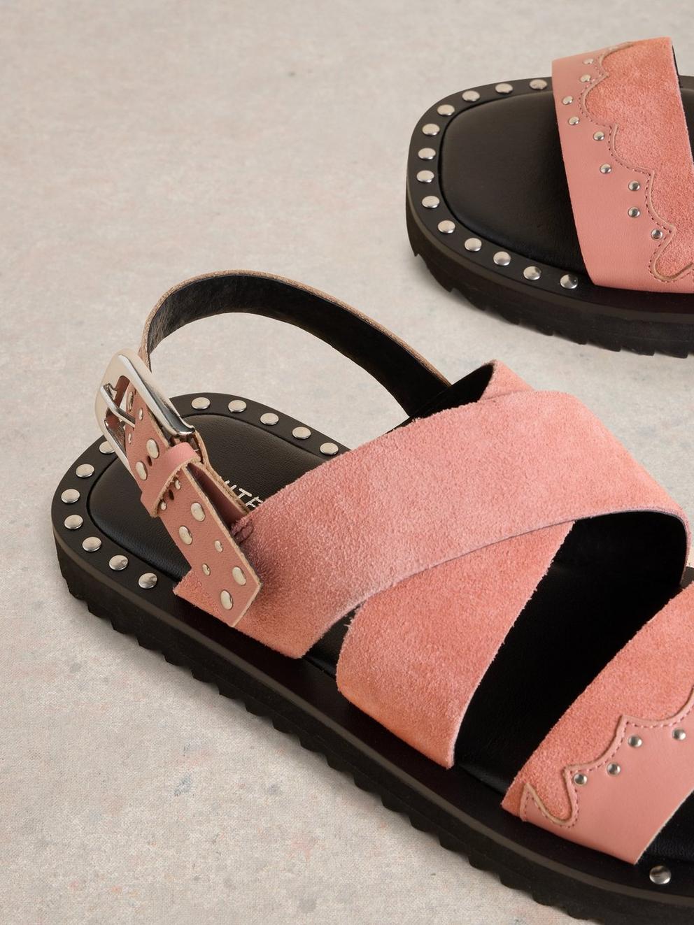 Dolly Western Sandal in MID PINK - FLAT DETAIL