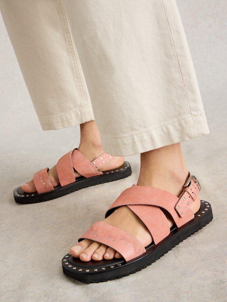 Dolly Western Sandal in MID PINK - MODEL FRONT