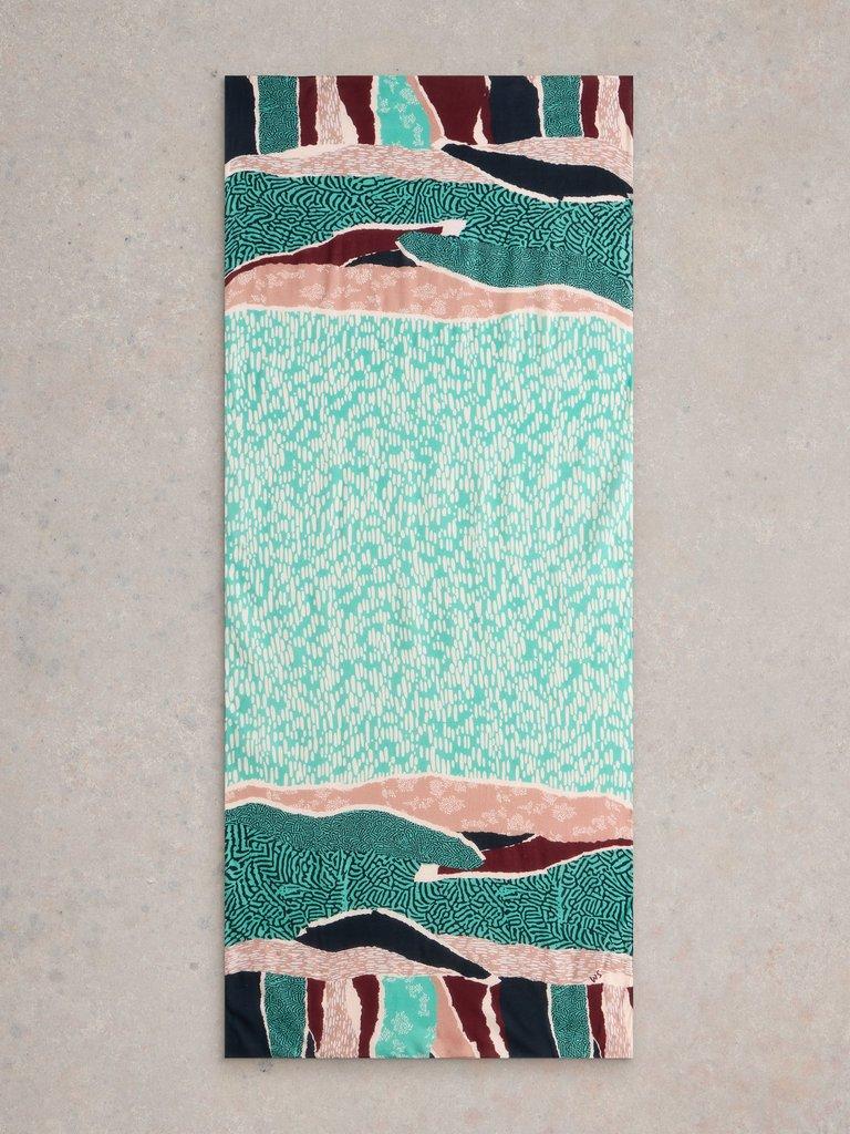 Abstract Patchwork Scarf in BRT TEAL - FLAT BACK