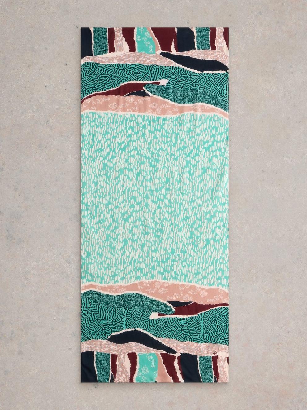 Abstract Patchwork Scarf in BRT TEAL - FLAT BACK