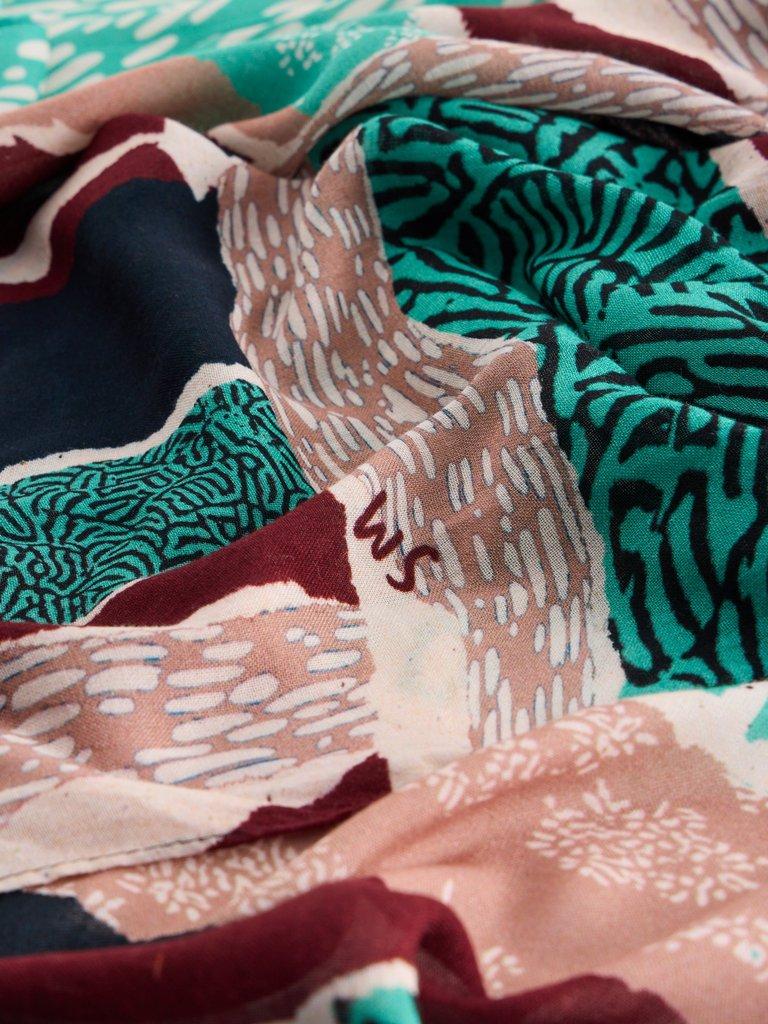 Abstract Patchwork Scarf in BRT TEAL - FLAT DETAIL
