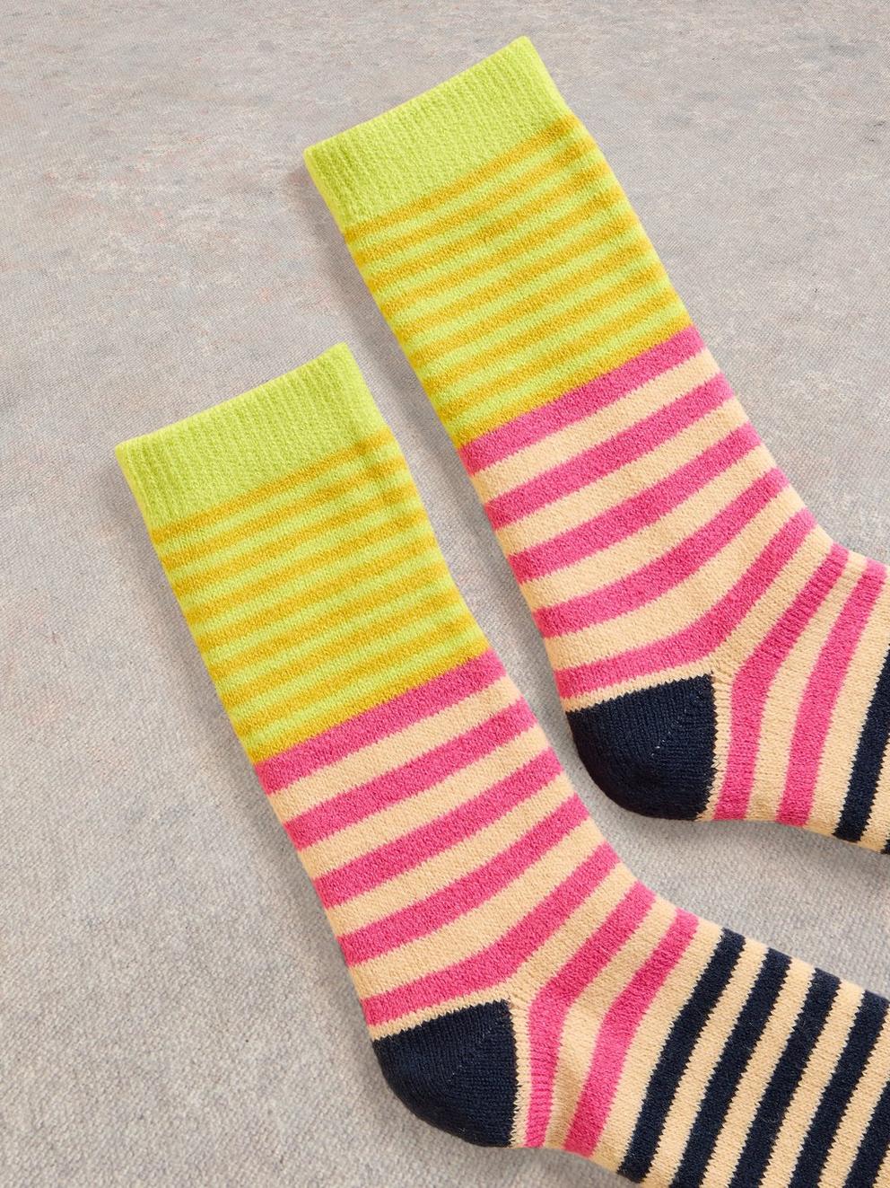 Multi Stripe Cabin Sock in YELLOW MLT - FLAT DETAIL