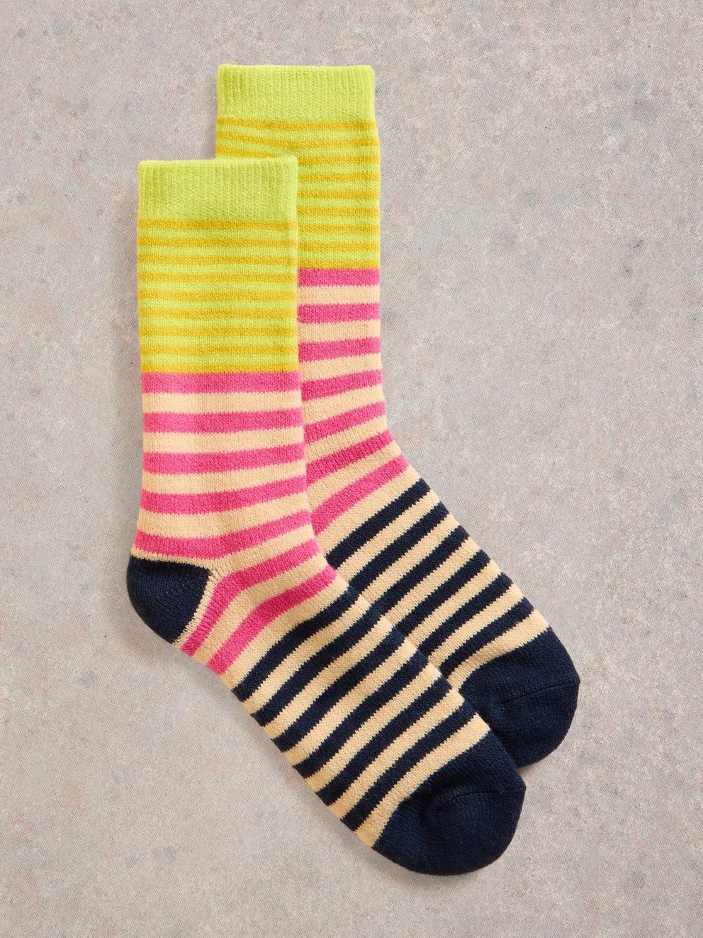 Multi Stripe Cabin Sock in YELLOW MLT - FLAT FRONT