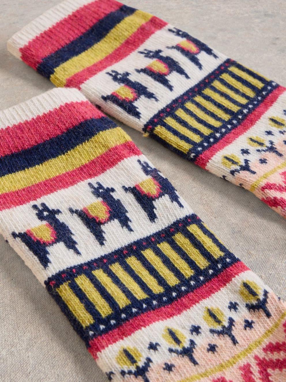 Llama Wool Mix Socks in PINK MLT - FLAT DETAIL