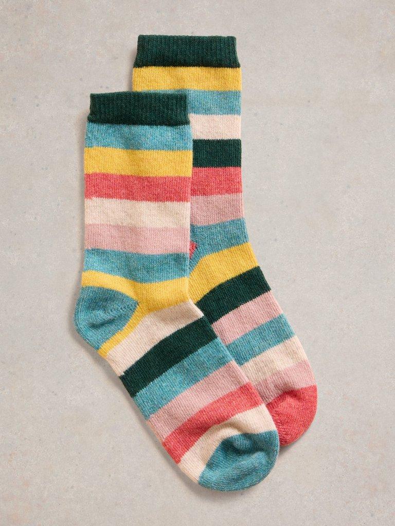 Mismatch Stripe Wool Mix Sock in BLUE MLT - FLAT FRONT