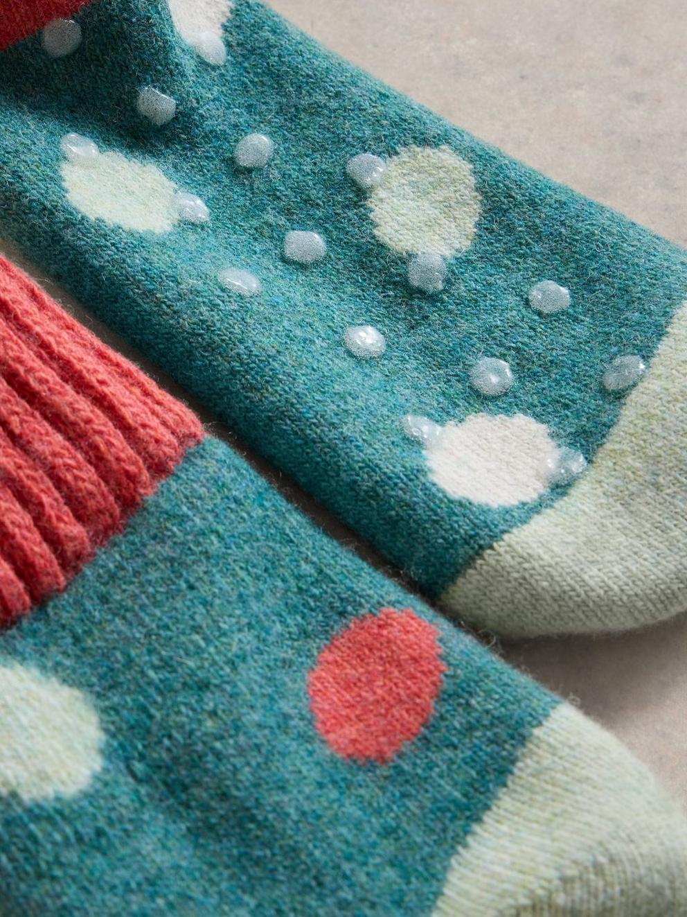 Dotty Loopback Sock in TEAL MLT - FLAT DETAIL