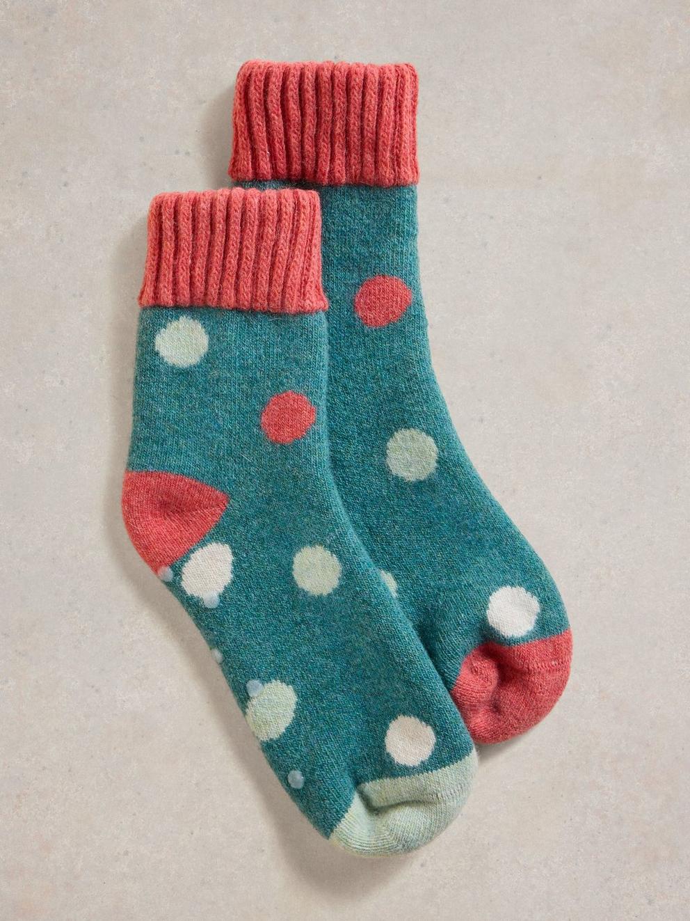 Dotty Loopback Sock in TEAL MLT - FLAT FRONT