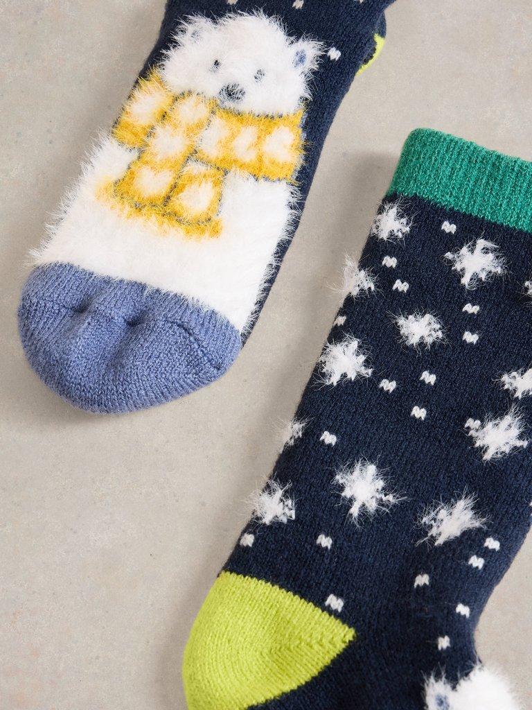 Cosy Polar Bear Cabin Sock in NAVY MULTI - FLAT DETAIL