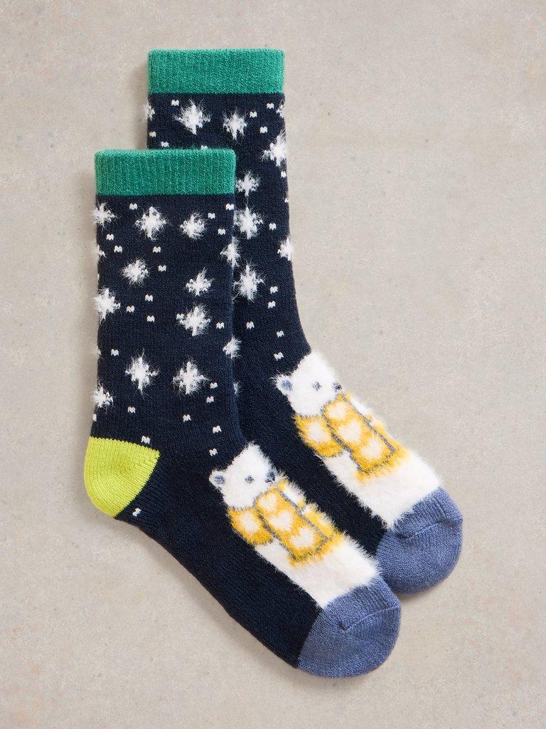 Cosy Polar Bear Cabin Sock in NAVY MULTI - FLAT FRONT