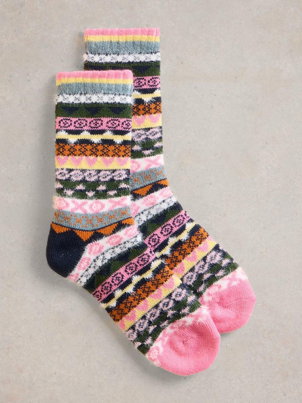 Pop Fairsle Cabin Sock in PINK MLT - FLAT FRONT