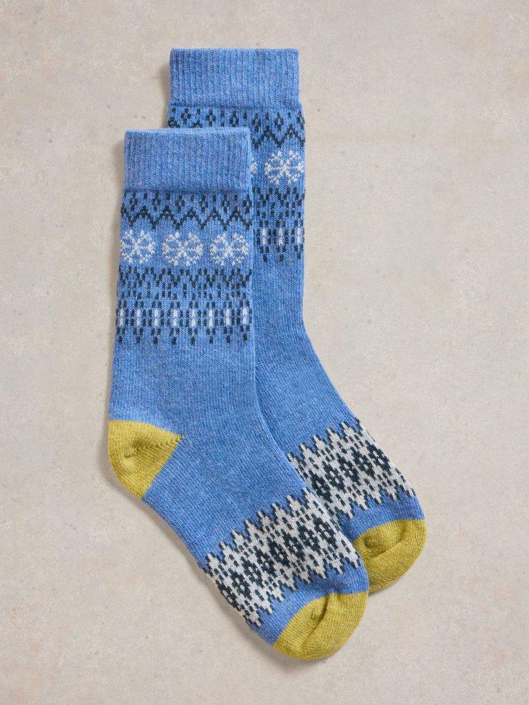 Wool Mix Fairisle Socks in BLUE MLT - FLAT FRONT