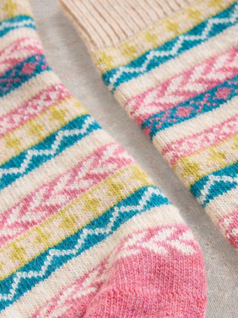 Fairisle Pop Wool Mix Sock in PINK MLT - FLAT DETAIL