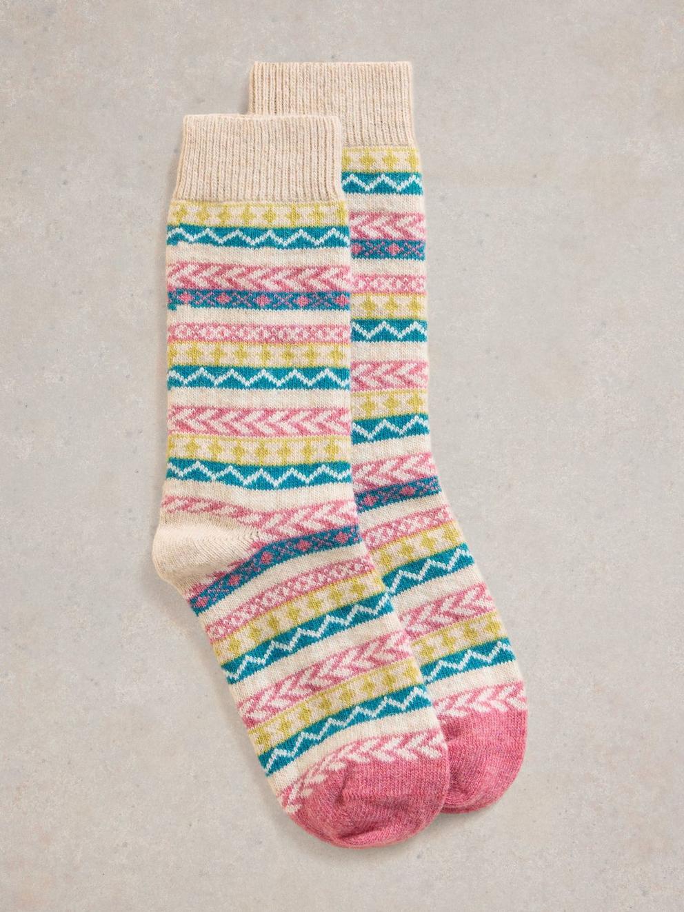 Fairisle Pop Wool Mix Sock in PINK MLT - FLAT FRONT