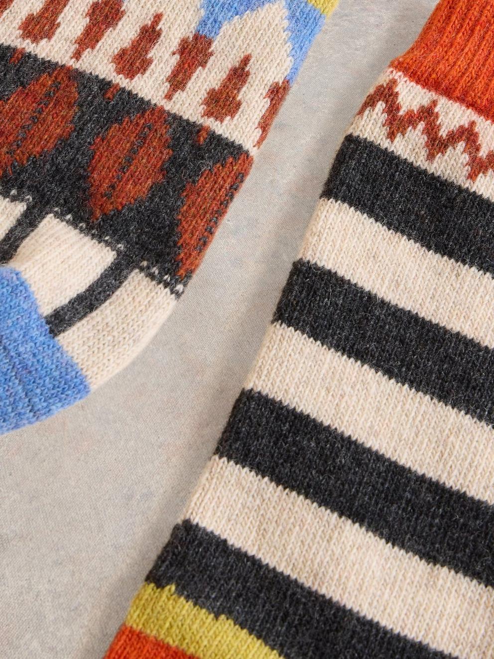 Stripe Fairisle Wool Mix Sock in BLUE MLT - FLAT DETAIL