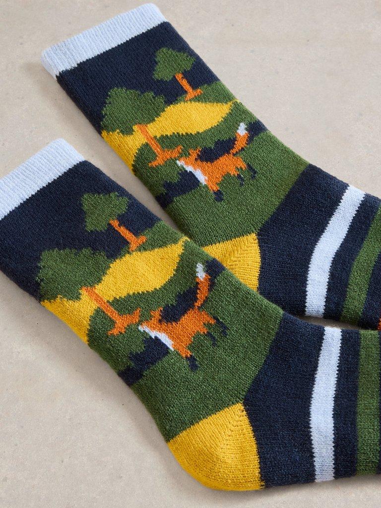 Night Fox Cabin Sock in NAVY MULTI - FLAT DETAIL
