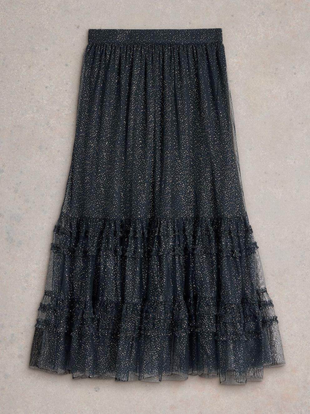 Nova Tulle Sparkle Skirt in NAVY MULTI - FLAT FRONT