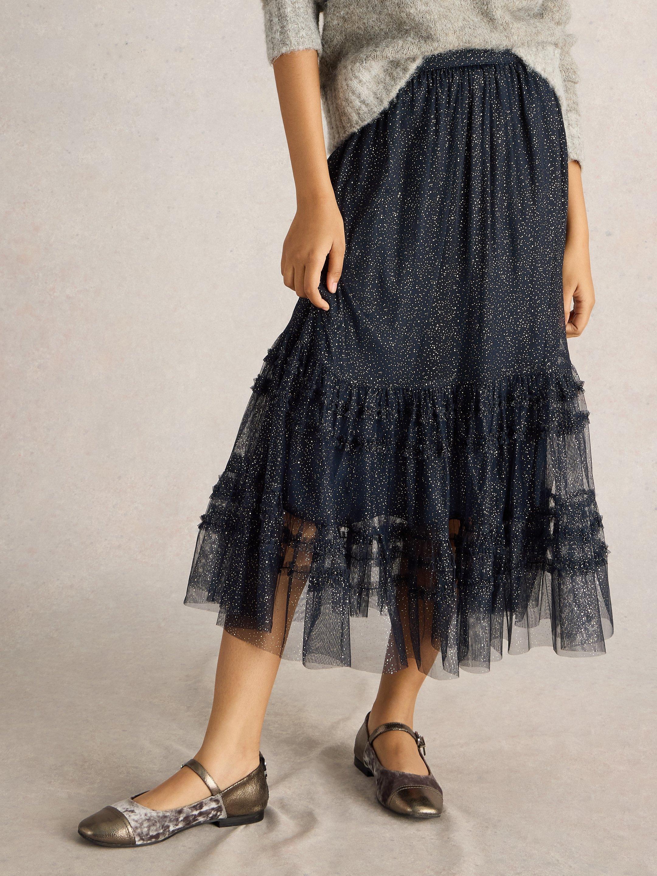 Nova Tulle Sparkle Skirt in NAVY MULTI White Stuff