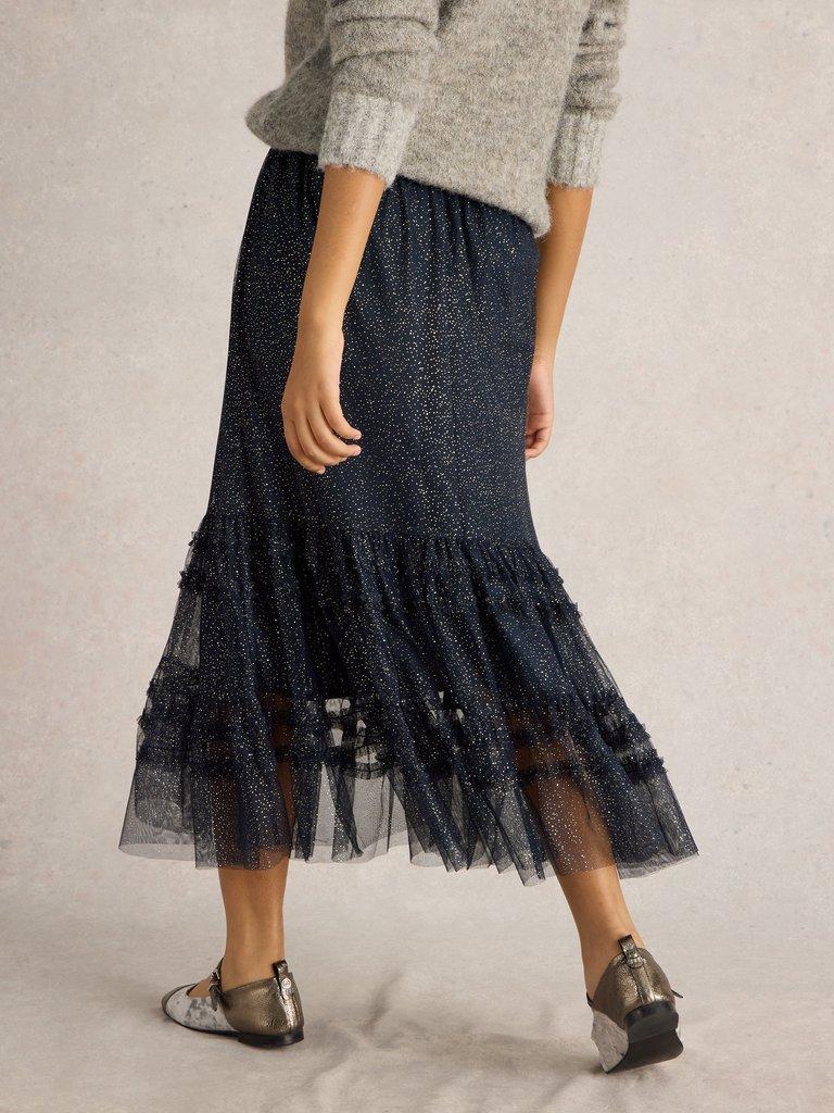 Nova Tulle Sparkle Skirt in NAVY MULTI - MODEL BACK