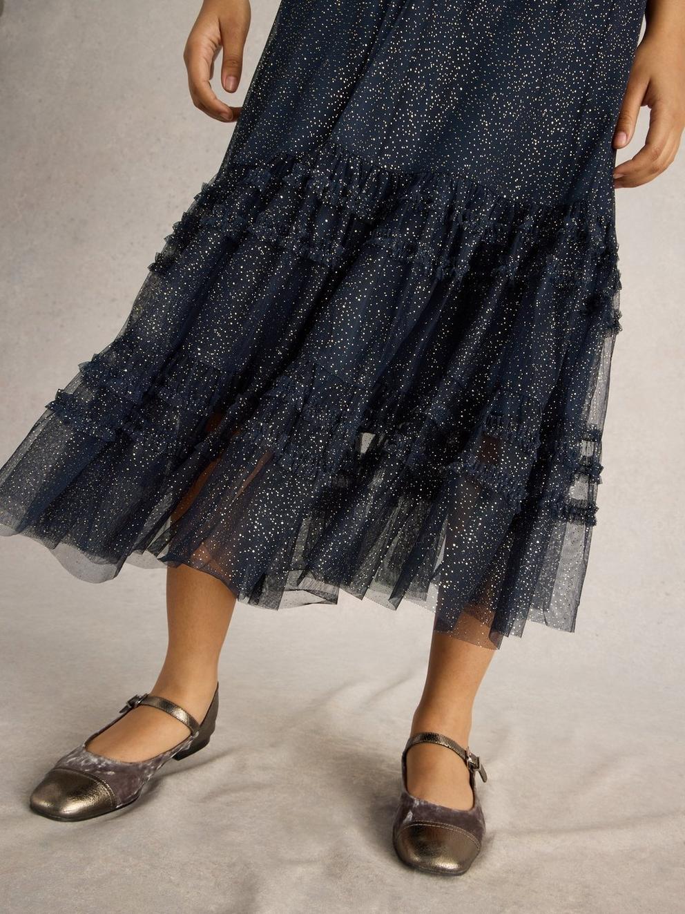 Nova Tulle Sparkle Skirt in NAVY MULTI - MODEL DETAIL