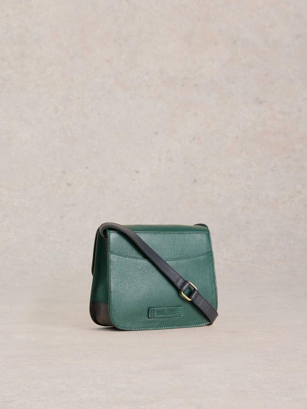Eve Leather Buckle Satchel in DK GREEN - FLAT BACK