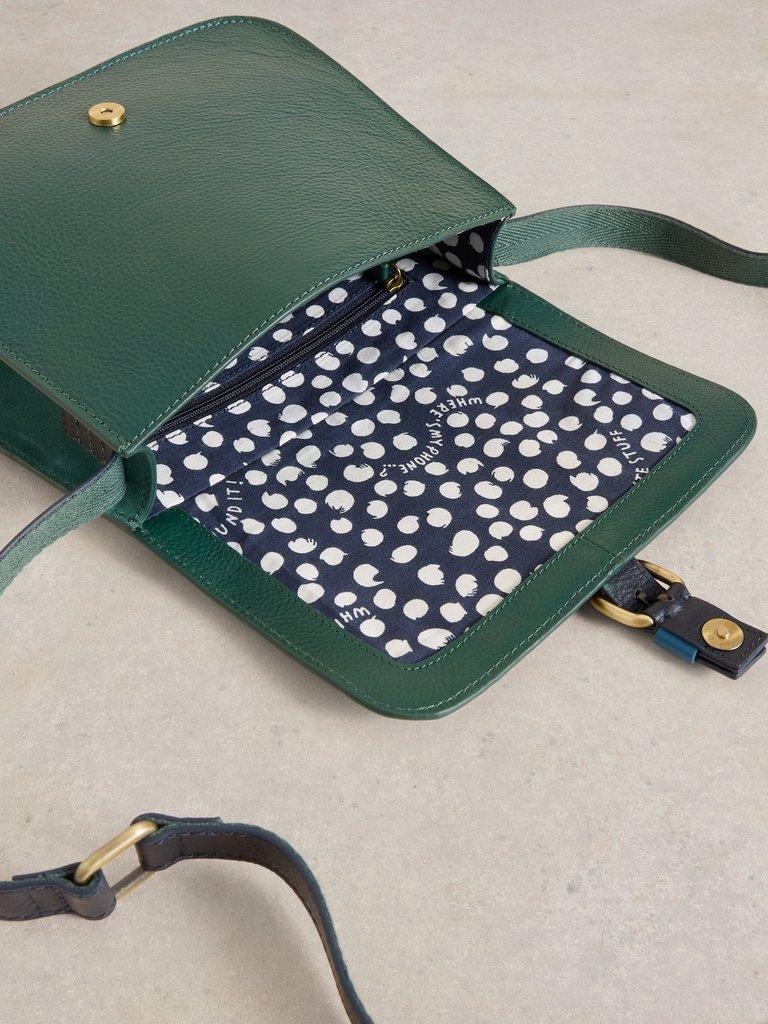 Eve Leather Buckle Satchel in DK GREEN - FLAT DETAIL