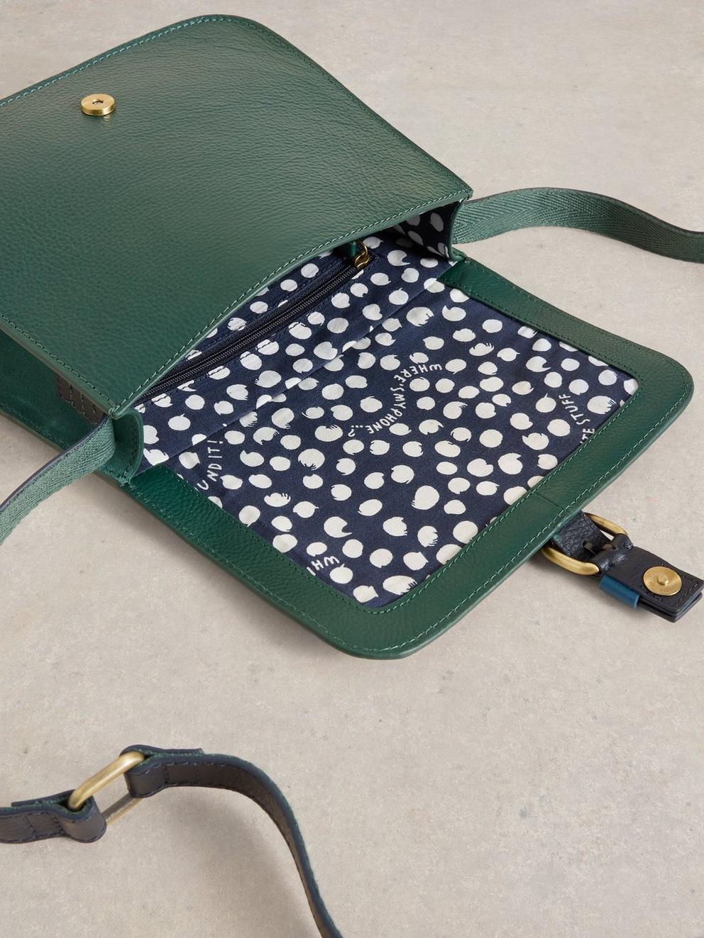 Eve Leather Buckle Satchel in DK GREEN - FLAT DETAIL