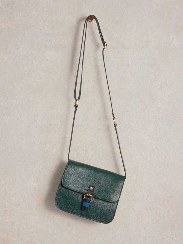 Eve Leather Buckle Satchel in DK GREEN - FLAT FRONT