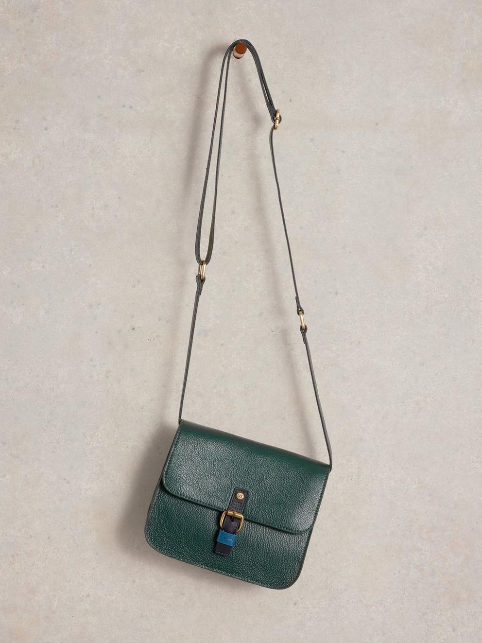 Eve Leather Buckle Satchel in DK GREEN - FLAT FRONT