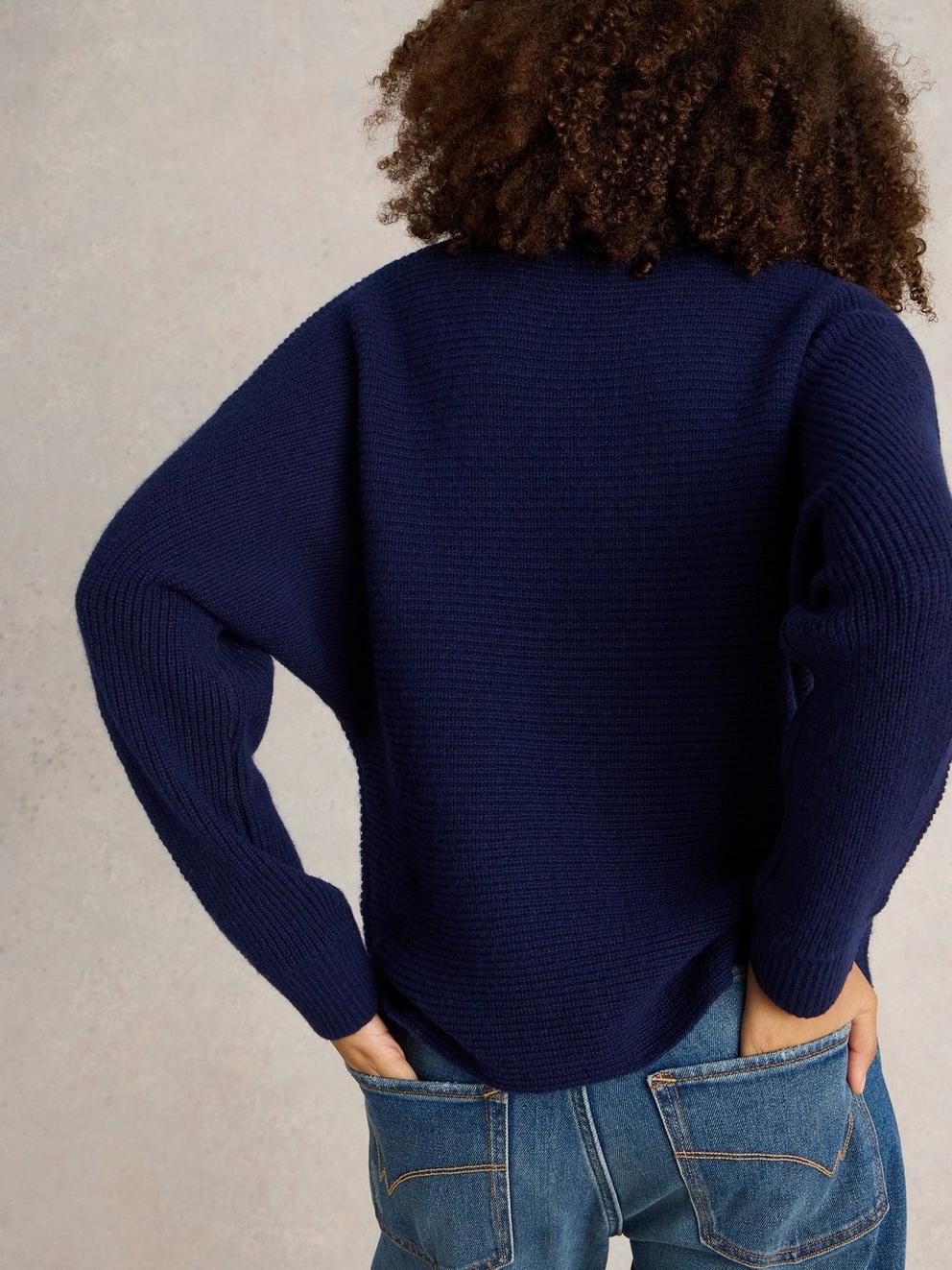 CARLI WOOL JUMPER in DARK NAVY - MODEL BACK