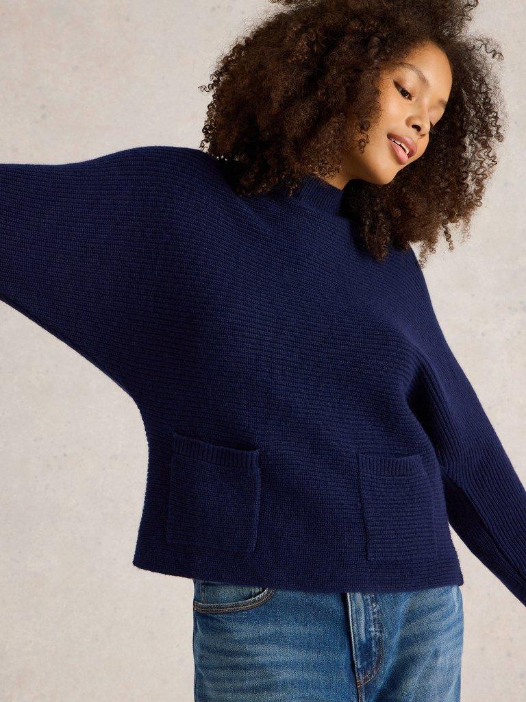 CARLI WOOL JUMPER in DARK NAVY - MODEL DETAIL