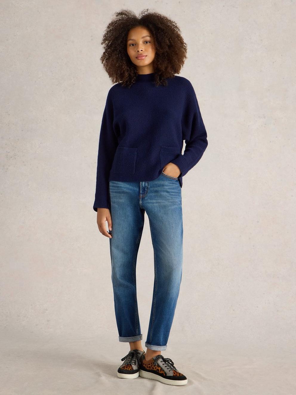 CARLI WOOL JUMPER in DARK NAVY - MODEL FRONT