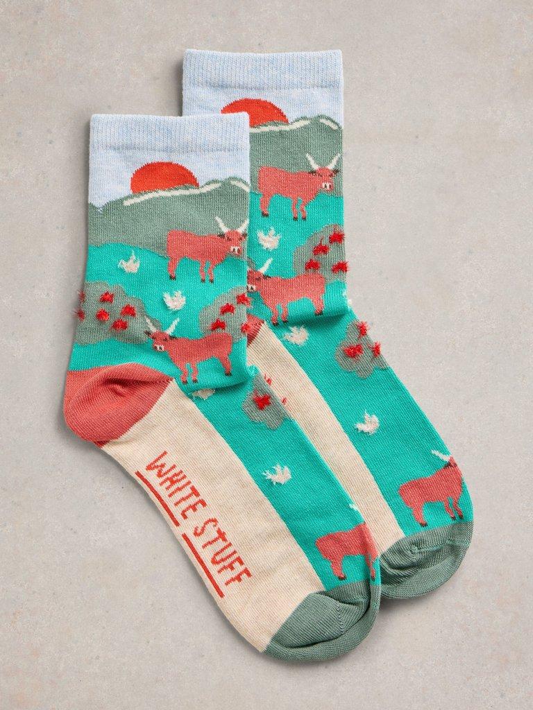 Fluffy Cows Ankle Sock in BRT GREEN - FLAT FRONT