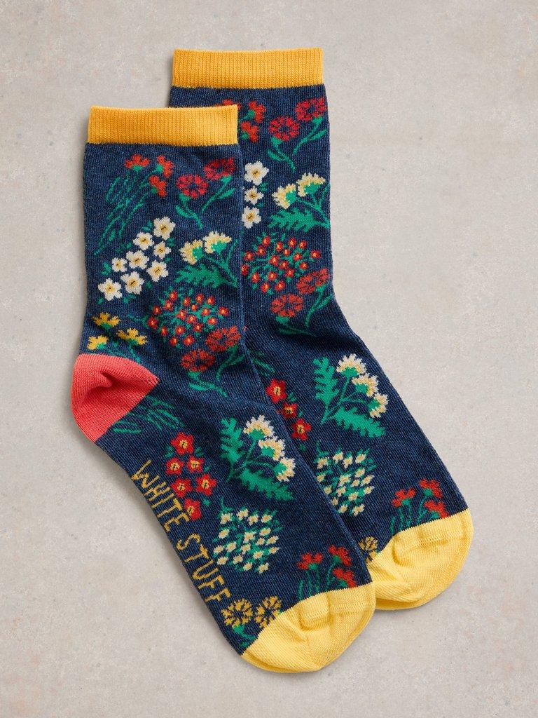 Floral Bouquet Ankle Sock in BLUE MLT - FLAT FRONT