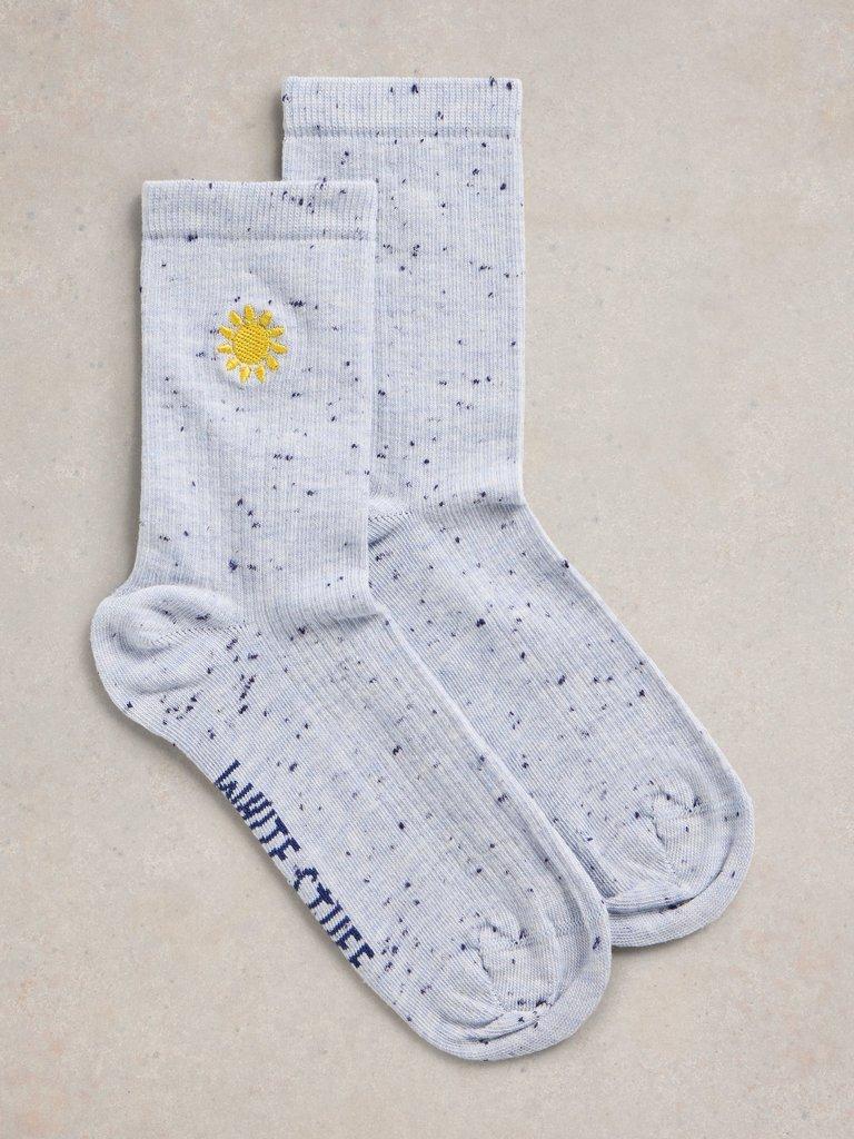 Embroidered Nep Ankle Sock in LGT BLUE - FLAT FRONT