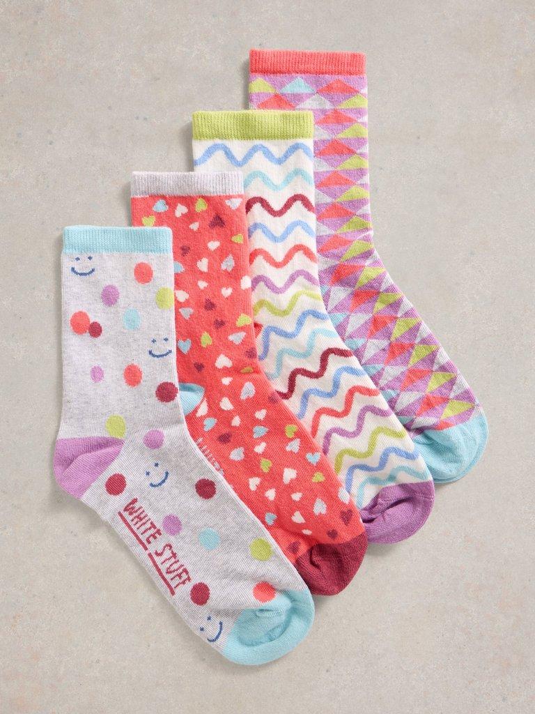 4PK Hotch Potch Ankle Socks in PINK MLT - FLAT FRONT