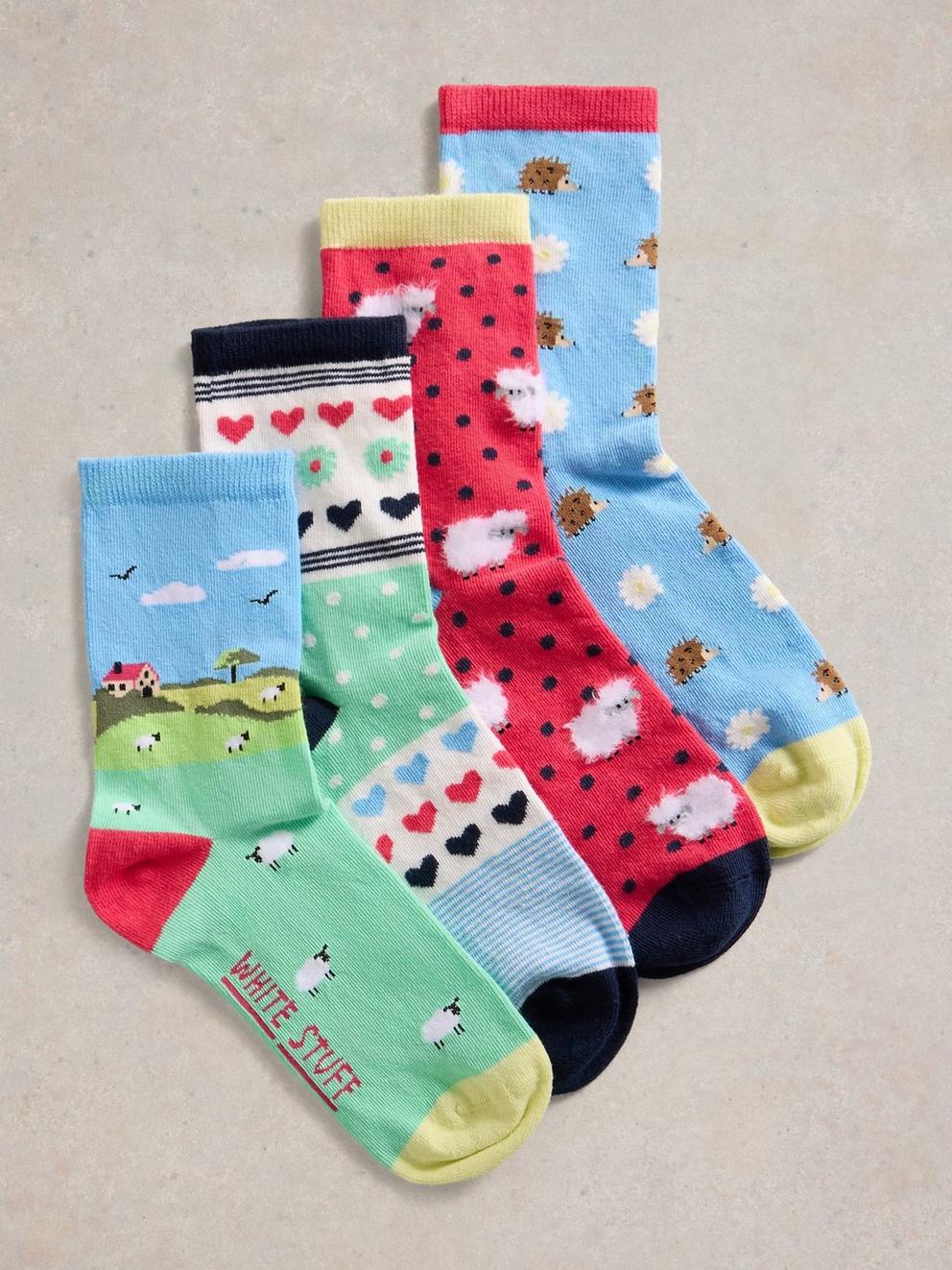 4PK Springtime Ankle Socks in GREEN MLT - FLAT FRONT